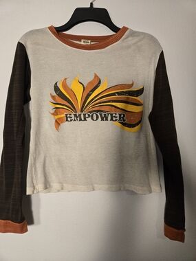 Empower Graphic Retro Long-Sleeve Tee - Cream with Orange & Brown